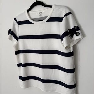 Cable & Gauge Navy and White Short Sleeve Top